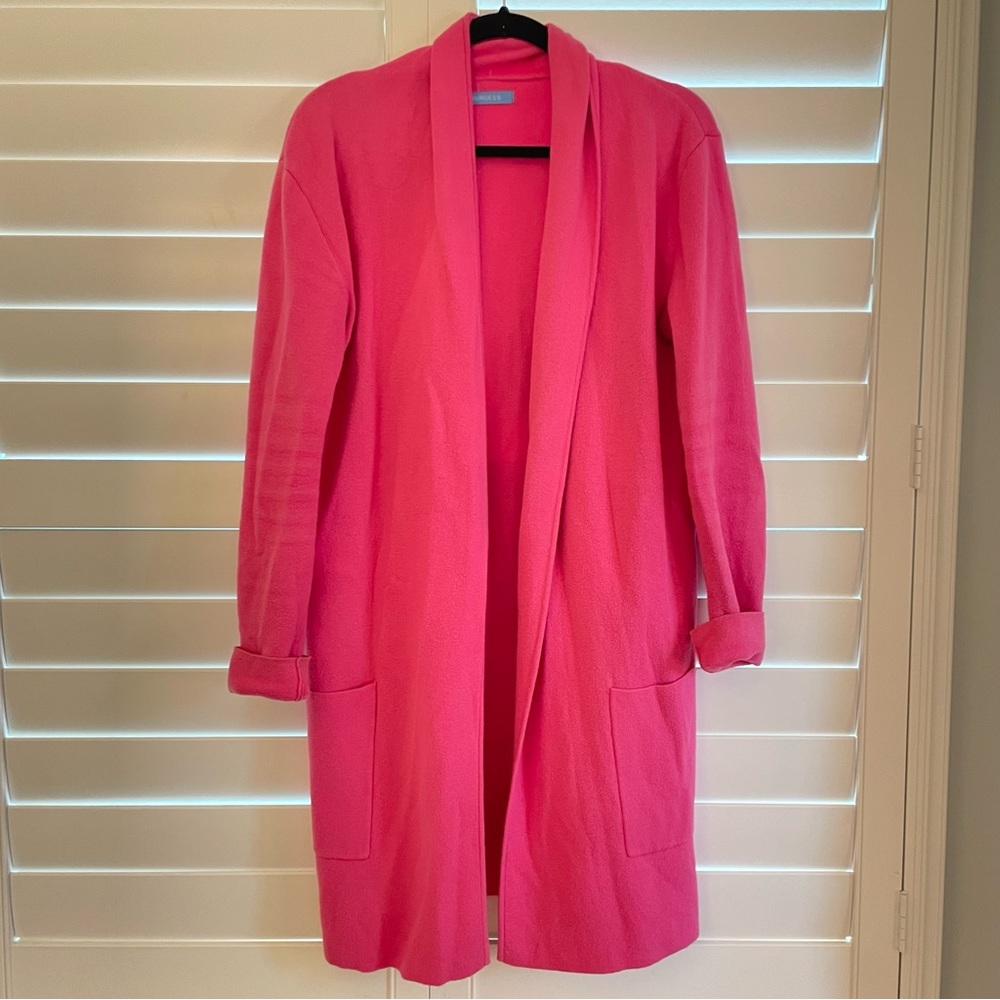Burgess Long Line Cotton Cashmere Cardigan Bright Pink Size Small